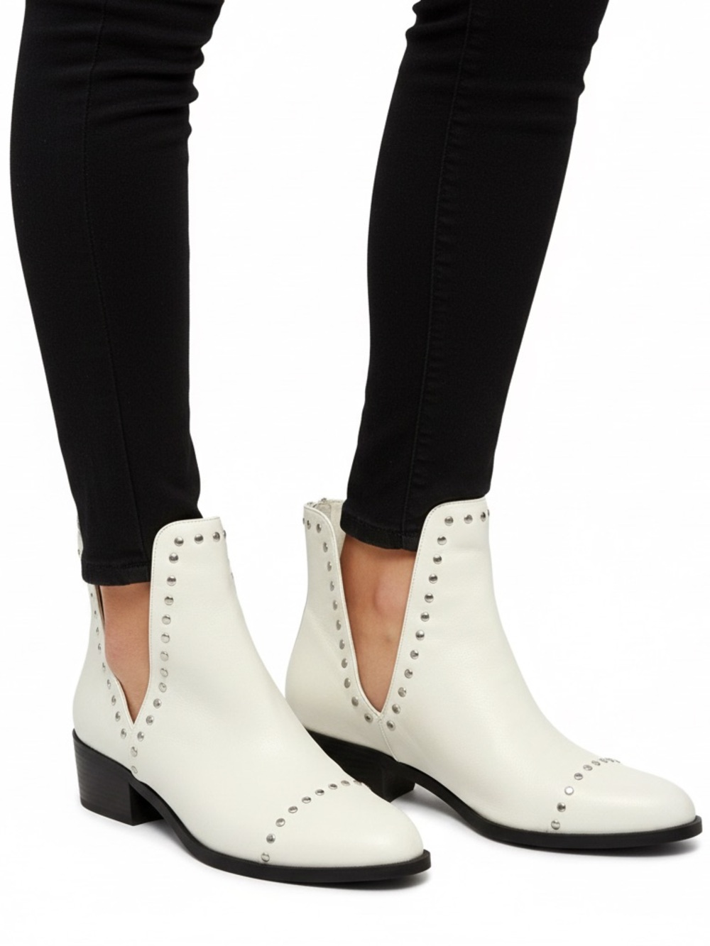 Steve Madden White Studded V-Cut Ankle Booties